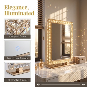 Miroir de maquillage de table à LED avec cadre en cristal de diamant, commande tactile, lumière à 3 couleurs - Product Image 3