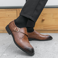 Herren Monkstrap-Schuhe mit Schnalle, Farbverlauf aus Gebürstetem PU-Obermaterial, Gummisohle, Formelle Business-Schuhe für den Alltag