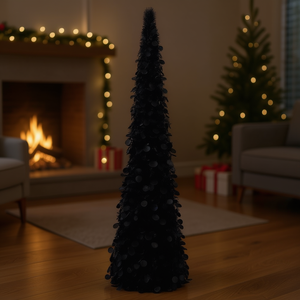 Sapin de Noël artificiel noir pop-up de 1,5 m en PET, pour décoration intérieure, avec base autoportante, résistant aux flammes - Product Image 2