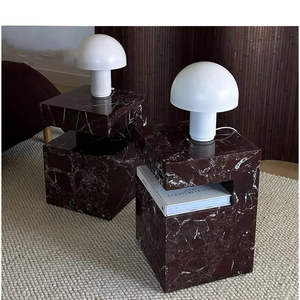Wholesale Premium Roso Levanto <b>Marble</b> Stone for Luxury Living Room Custom Bedside Modern End Coffee Plinth Side Table Top - Product Image 1