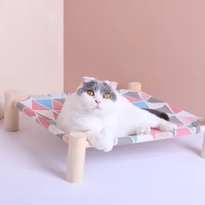 Kedi hamak yatak ahşap yükseltilmiş çıkarılabilir yıkanabilir Pet soğutma nefes kedi yatak köpek ayrılabilir köpek yatağı yükseltilmiş