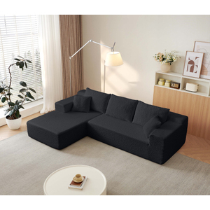 Cloud <b>Convertible</b> Three Seat Sectional Sofa L-Shaped Chaise Modern Black Deep Seat Upholstered Couch for Living Room Bedroom - Product Image 2