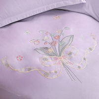 Offre Spéciale Déstockage – Parure de Lit Quatre Pièces en Coton Lavé Brodé Doux pour la Peau – Draps et Couvre-lit Couleur Unie 200TC pour la Maison