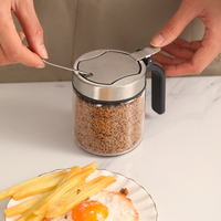 Ensemble de pots à épices en verre pour cuisine moderne de 300 ml avec couvercle et cuillère en acier inoxydable pour le stockage du sel, du sucre et des assaisonnements