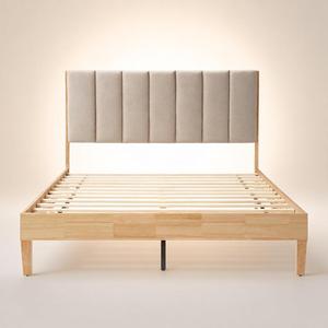 Lit Queen scandinave avec tête de lit en forme de clavier de piano et lit rembourré en lin pour chambre moderne - Product Image 6