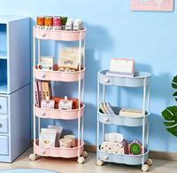 Chariot de rangement mobile multi-niveaux pratique avec roulettes, étagère en plastique pour cuisine, salle de bain et articles ménagers