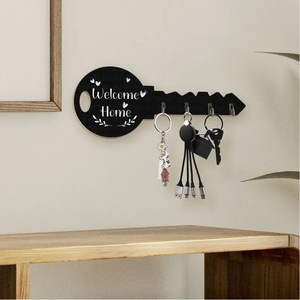 Yuka Key <b>Hook</b> Wall Mount Matte <b>Black</b> Wood Entryway Organizer Minimalist Home Decor Welcome Home Key Rack - Product Image 1