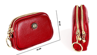 Dompet Wanita Kulit Asli Ritsleting Ganda Mewah Dompet Koin Retro Dompet Uang Koin Retro Dompet Wanita dengan Gantungan Kunci