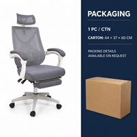 Chaise de bureau moderne à cadre blanc en maille avec repose-pieds escamotable, accoudoirs fixes et pivotante pour la maison, l'école et le bureau de direction