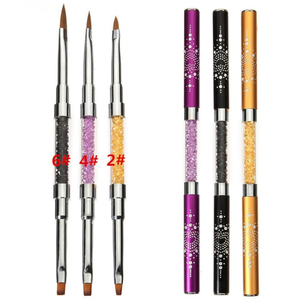 Pinceau à ongles double embout avec manche métallique, plat, pour gel, liner et sculpture, en fibre de nylon, avec virole sertie et capuchon - Product Image 5