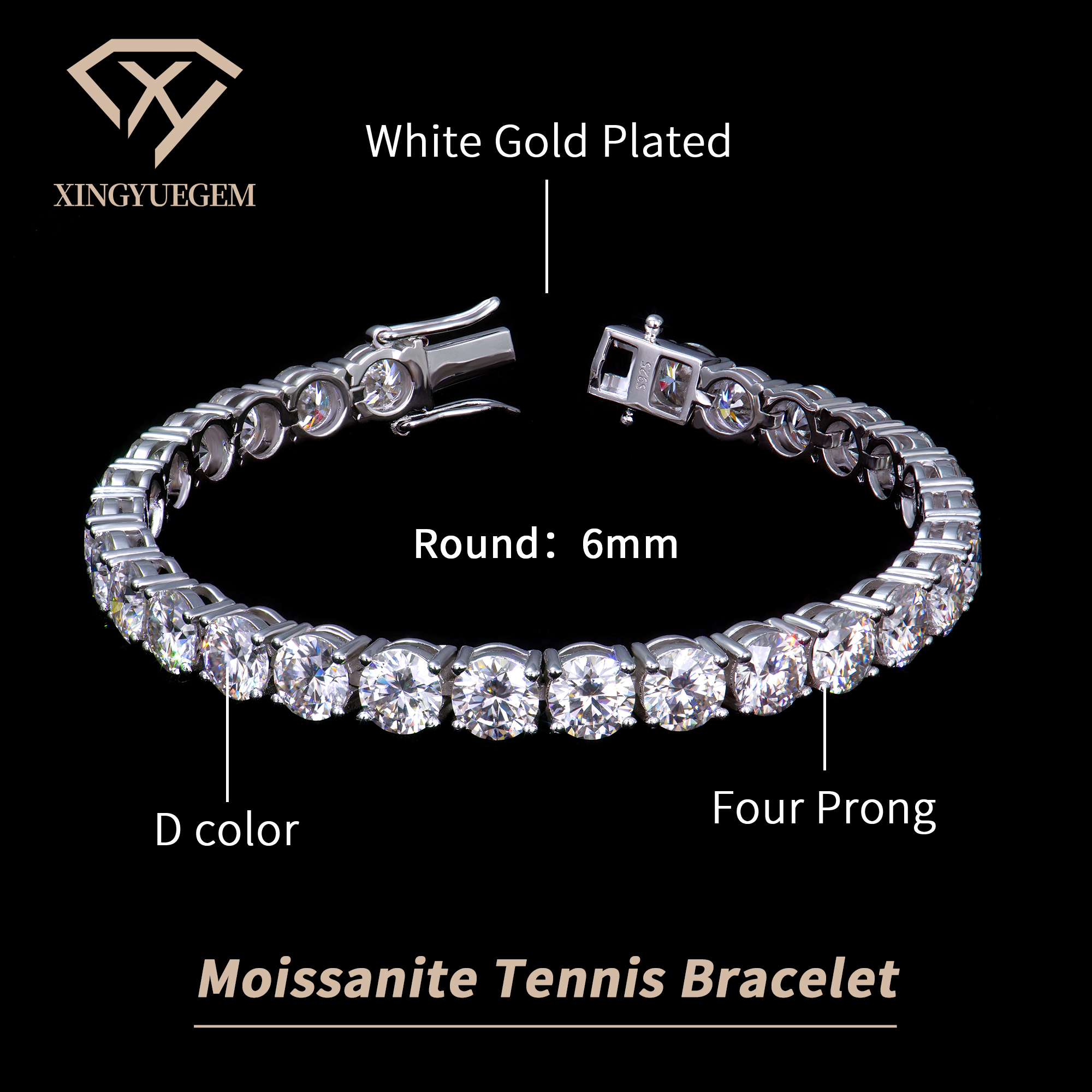 White Gold Plated 6mm