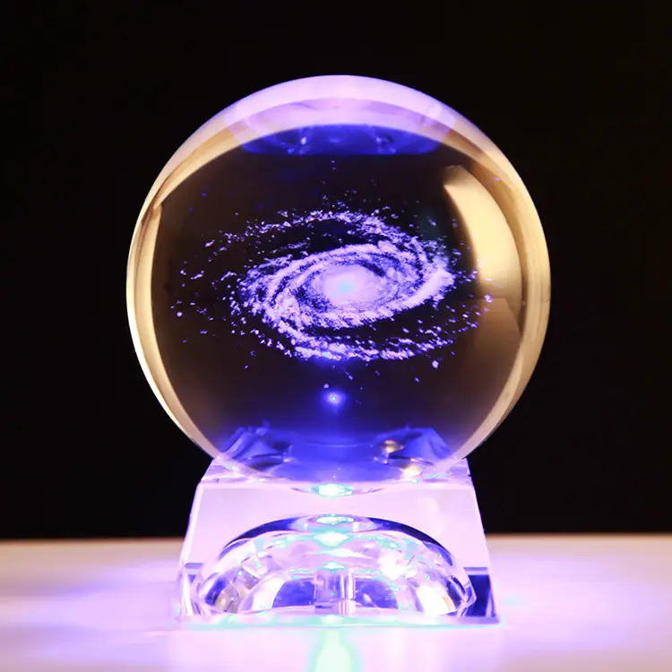 מותאם אישית 3d לייזר חריטת זכוכית קריסטל כדור משקולת נייר עם led בסיס