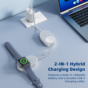 Cargador inalámbrico magnético portátil de viaje de 1200 mAh, 2 en 1, banco de energía de carga rápida para <span class=keywords><strong>Apple</strong></span> <span class=keywords><strong>Watch</strong></span> series 6, 7, <span class=keywords><strong>8</strong></span> y 9 - Product Image 2