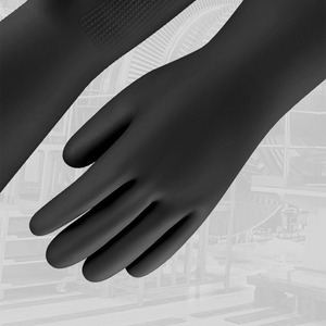 Guantes de trabajo de látex, negros, resistentes a ácidos y álcalis, guantes de goma industriales, engrosados y ampliados, resistentes a químicos. - Product Image 1