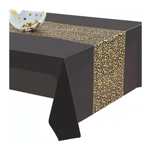 LEMON Black and Gold Plastic Tablecloths Party Birthdays New Year Retirement Disposable Table Cover Rectangle Tables