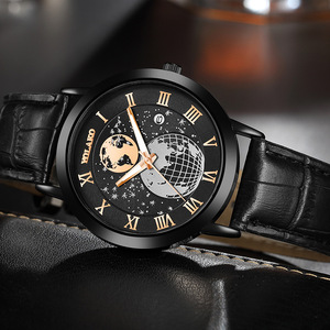 Relojes <span class=keywords><strong>de</strong></span> Cuarzo <span class=keywords><strong>de</strong></span> Lujo para Hombre, Diseño Creativo con Mapa del Mundo Romano, <span class=keywords><strong>Calendario</strong></span>, Reloj <span class=keywords><strong>de</strong></span> Pulsera <span class=keywords><strong>de</strong></span> Cuero Cómodo para el Tiempo Libre - Product Image 6