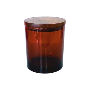 Luxury Amber Glass Candle Jar With Rubber Wooden Lid Custom Frosted Amber Glass Candle Container For Scented Soy Wax Candle
