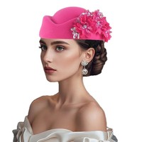 Chapeau Turban Vintage en Feutre pour Femme, Béret Doux à Motif Dessiné à la Main, Fascinator Fleur, Idéal pour l'Été, la Plage, les Fêtes, et les Hôtesses de l'Air - 100% Feutre