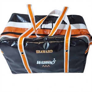 Grand sac de sport en toile noire robuste avec doublure en polyester et sangles blanches et orange, logo personnalisé - Product Image 3