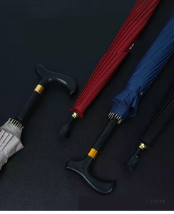 Paraguas Bastón de 16 Varillas Rectas, 23 Pulgadas, Semiabierto, Diseño de Mango Curvo Negro, para Viento, Sol y Lluvia, Venta al Por Mayor - Product Image 2