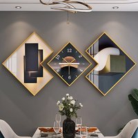 Peinture murale en porcelaine cristalline à trois panneaux de style nordique pour salon, minimalisme moderne, tableau horloge pour mur derrière le canapé