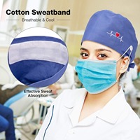 Bonnet d'infirmière unisexe bonnet de gommage dentaire avec bouton bandeau mignon imprimé multicolore pour le service ambulatoire