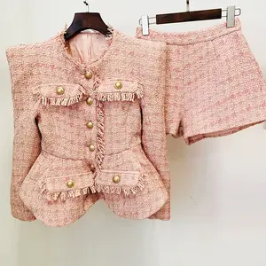 Jaqueta feminina elegante, novo design de alta qualidade, roupas femininas, para escritório, festa, formal, elegante, curta, de duas peças