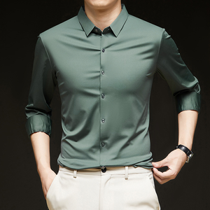 Chemises de bureau pour hommes de haute qualité, sur mesure, à col boutonné, couleur unie, manches longues, coupe classique, <span class=keywords><strong>chemise</strong></span> habillée de luxe pour hommes - Product Image 5