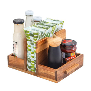 Wooden <b>Kitchen</b> Condiment Organizer With Bottle Holder And <b>Paper</b> Rack Multi Function Countertop Storage - Product Image 5