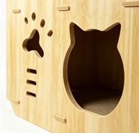 Nichoir pour chat en bois massif avec découpe tête de chat et empreinte de patte, à assembler par perforation, grotte cachée ventilée, pour intérieur