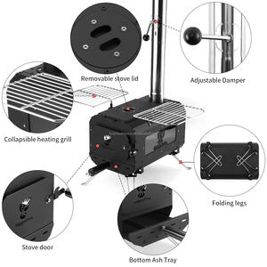 بيع بالجملة موقد تخييم محمول في الهواء الطلق تدفئة خشبية قابلة للطي من الفولاذ الكربوني/موقد خيمة ساخن من الفولاذ المقاوم للصدأ - Product Image 4