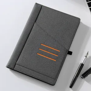 Black customizable logo planner simple office use pu notepad leather cover A5 paper with elastic pen loop