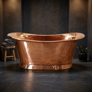 Baignoire autoportante en cuivre, finition martelée, ovale, pour bain profond, marron, pour salle de bain spa - Product Image 2