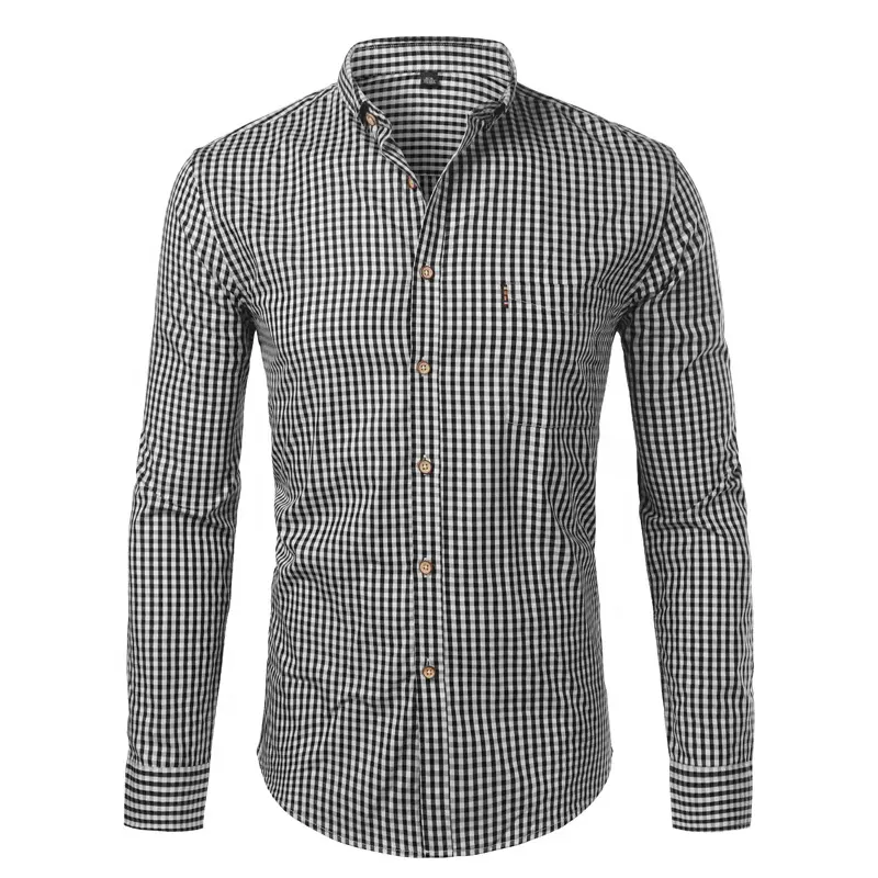 Men Long Sleeve Plaid Casual Polo Shirt Slim Fit Cotton Button Down Dress Shirts Fashion Business Office Dress Shirt