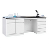 Banc de laboratoire, poste de travail central pour la préparation d'échantillons, avec support pour réactifs, structure sur pied en acier