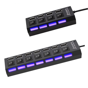 2.0 <strong>Hub</strong> Multi USB Splitter LED Light-up Use Power Adapter 4/<strong>7</strong> <strong>Port</strong> Multiple Expander ABS Shell Split USB <strong>Hub</strong> with Switch for PC - Product Image 1