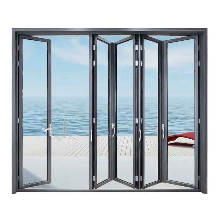 Складная Алюминиевая Тройная стеклянная дверь с жалюзи с двойным остеклением для балкона