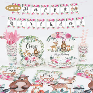 Yachen sauvage une <span class=keywords><strong>Jungle</strong></span> Animal fête papier vaisselle ensemble assiettes de fête jetables tasses serviettes bannière 1er anniversaire fête fournitures - Product Image 1