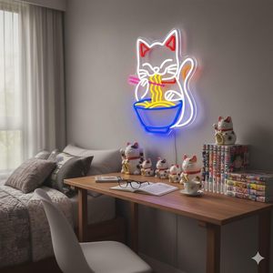 Luz de Neón Lucky Cat Ramen, Decoración de Pared LED Multicolor, Alimentada por USB, Letrero Luminoso para Cocina, Restaurante, Tienda, Luz Ambiental - Product Image 5