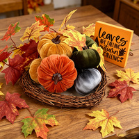 Citrouilles artificielles en velours vintage, orange, vert, gris, jaune, décoration d'automne pour la ferme, cadeau d'Halloween, ornement de Thanksgiving