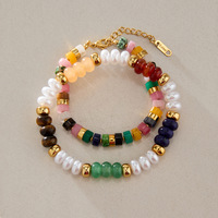 Bracelet Chaîne à Maillons en Acier Inoxydable avec Pierre Naturelle Aventurine Verte et Perles Heishi de Culture d'Eau Douce, Décoration Manuelle Personnalisée