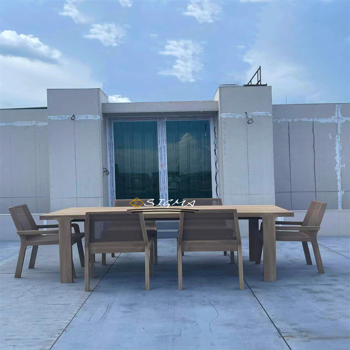 Custom Outdoor Furniture Garden Set High End All Weather Rectangle Dining Table Chairs Outdoor Solid Teak Wooden Chair