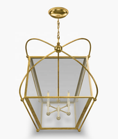 Lanterne suspendue moderne en laiton antique américain, lampe en bronze, verre transparent, éclairage suspendu d'intérieur, grande lanterne carrée Riverside