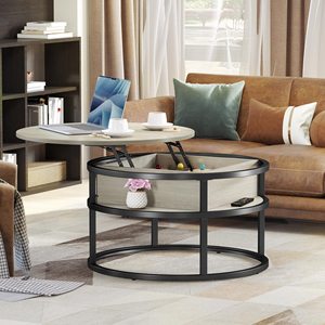 Wooden pop-up round coffee <b>table</b>, suitable for <b>small</b> apartments and living rooms, with hidden storage compartments, a simple - Product Image 2
