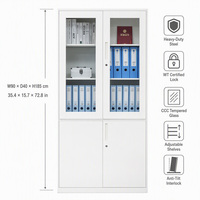 Armoire de classement moderne en acier à 2 portes vitrées, verrouillable, avec 2 tiroirs, pour bureau, avec serrure