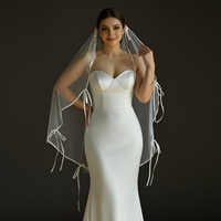 YouLaPan V310 voile de mariée non peigné à couche unique conception de ruban de Satin blanc accessoires de fête de mariage romantique voile