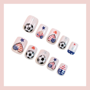 24 faux ongles carrés à presser, motif drapeau américain et football, ongles artificiels courts pour fêtes et occasions spéciales - Product Image 5