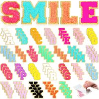Patchs en tissu chenille auto-adhésifs brodés en lettres de l'alphabet, appliques monogrammes thermocollantes pour vêtements, vestes et sacs à dos DIY
