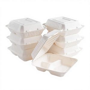 Contenants jetables biodégradables en bagasse blanche à 3 compartiments de 9x9 pouces pour une présentation alimentaire haut de gamme - Product Image 1