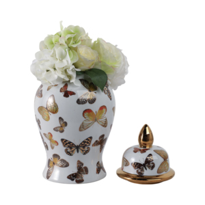 Vaso in ceramica con motivo a farfalla, vaso decorativo per fiori, per soggiorno, decorazione per la casa, pezzo d'arredo moderno. - Product Image 2